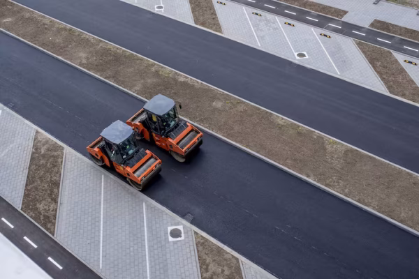 Highway construction site aerial view